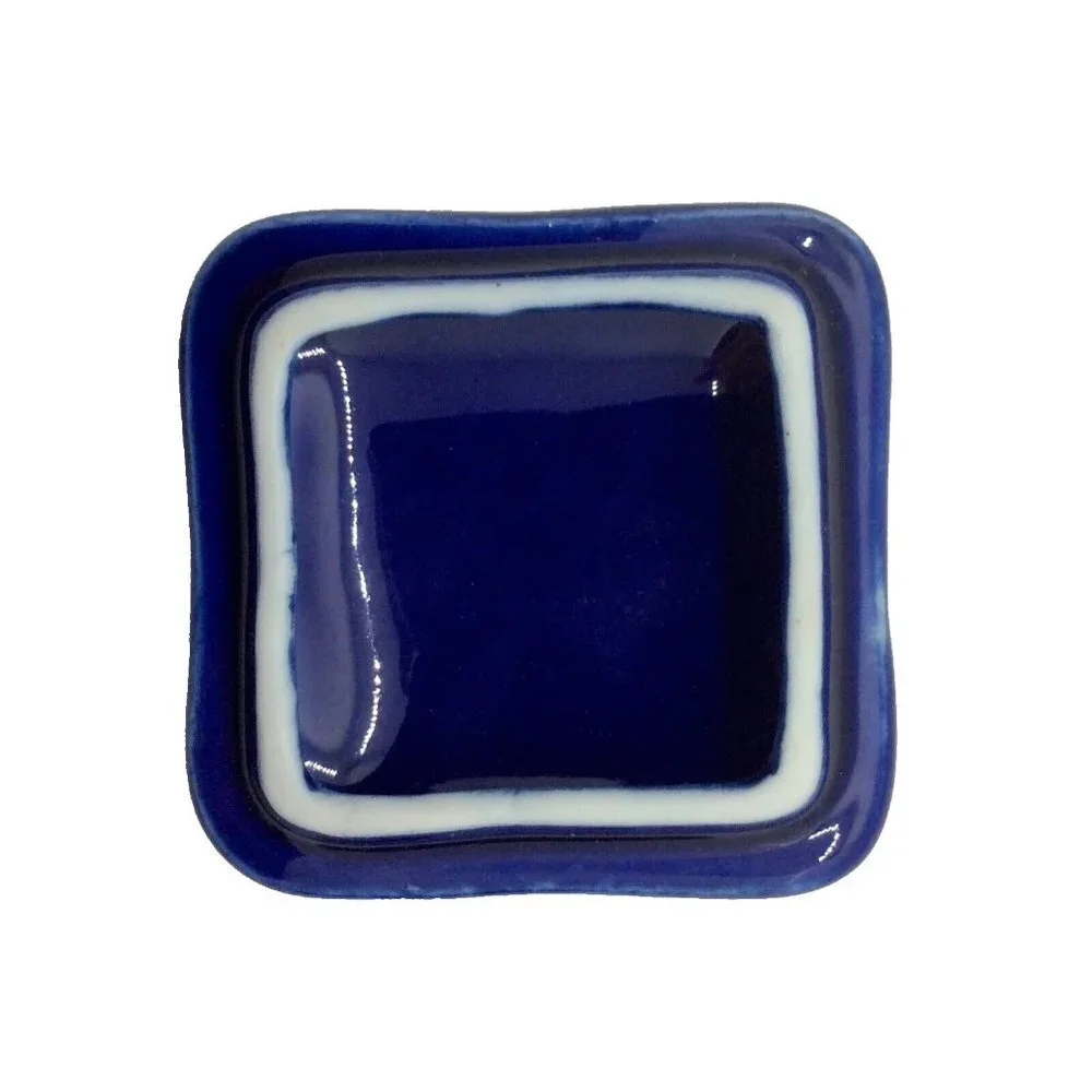 Ceramic Trinket Box Cobalt Blue with Bird Outdoors